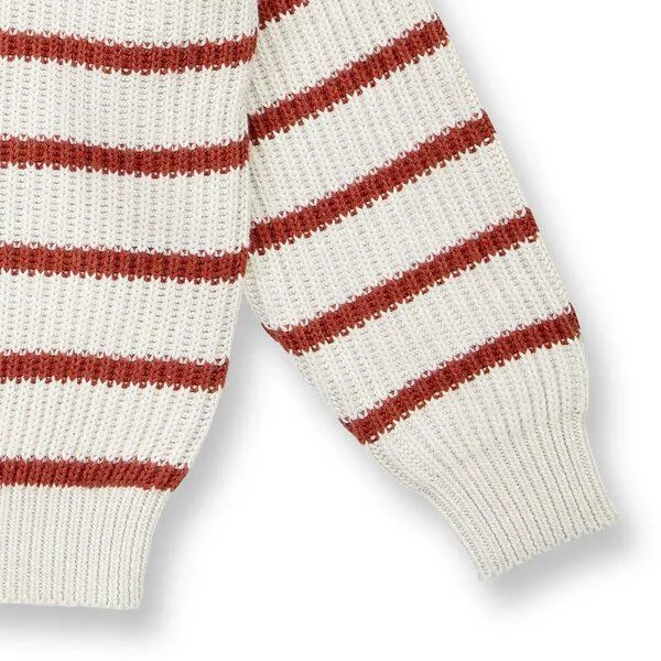 Sense Organics Sense Organics Kinder Strickpullover in Cremeweiß-Terrakottarot Melange geringelt, Modell LOORCA, Rose, – Produktbild 4 von 4