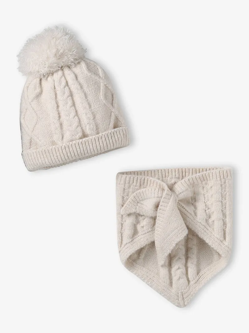 Vertbaudet Baby-Set aus Mütze und Halstuch zum Binden, Wollweiß, – Produktbild 1 von 4