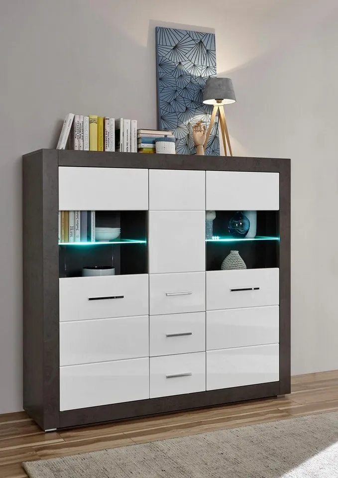 Home affaire Highboard Etero, Breite 149 cm, Grau, – Produktbild 3 von 5