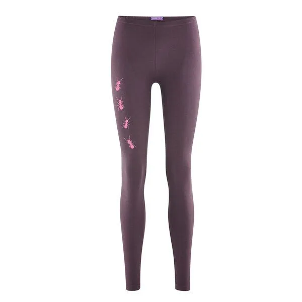 HANDGEDRUCKT HANDGEDRUCKT Leggings aus Biobaumwolle " Ameisen", Dark prune, – Produktbild 1 von 2