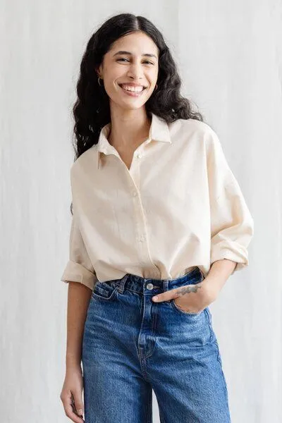 Jyoti - Fair Works Jyoti - Fair Works Flachs/Baumwoll Bluse Mayank Creme – Produktbild 2 von 3