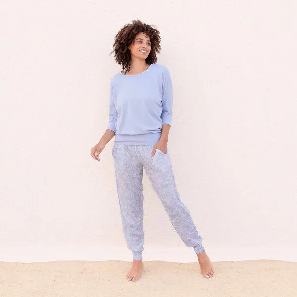Jaya Jaya ANANDA PAISLEY - Damen - locker-leichte Sommerhose für Yoga und Freizeit, Paisley skyblue, – Produktbild 1 von 2