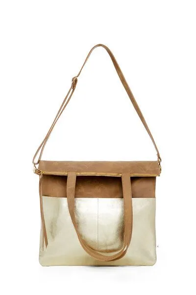 ELEKTROPULLI Ledertasche MARA von ElektroPulli, Braun/gold, – Produktbild 1 von 3