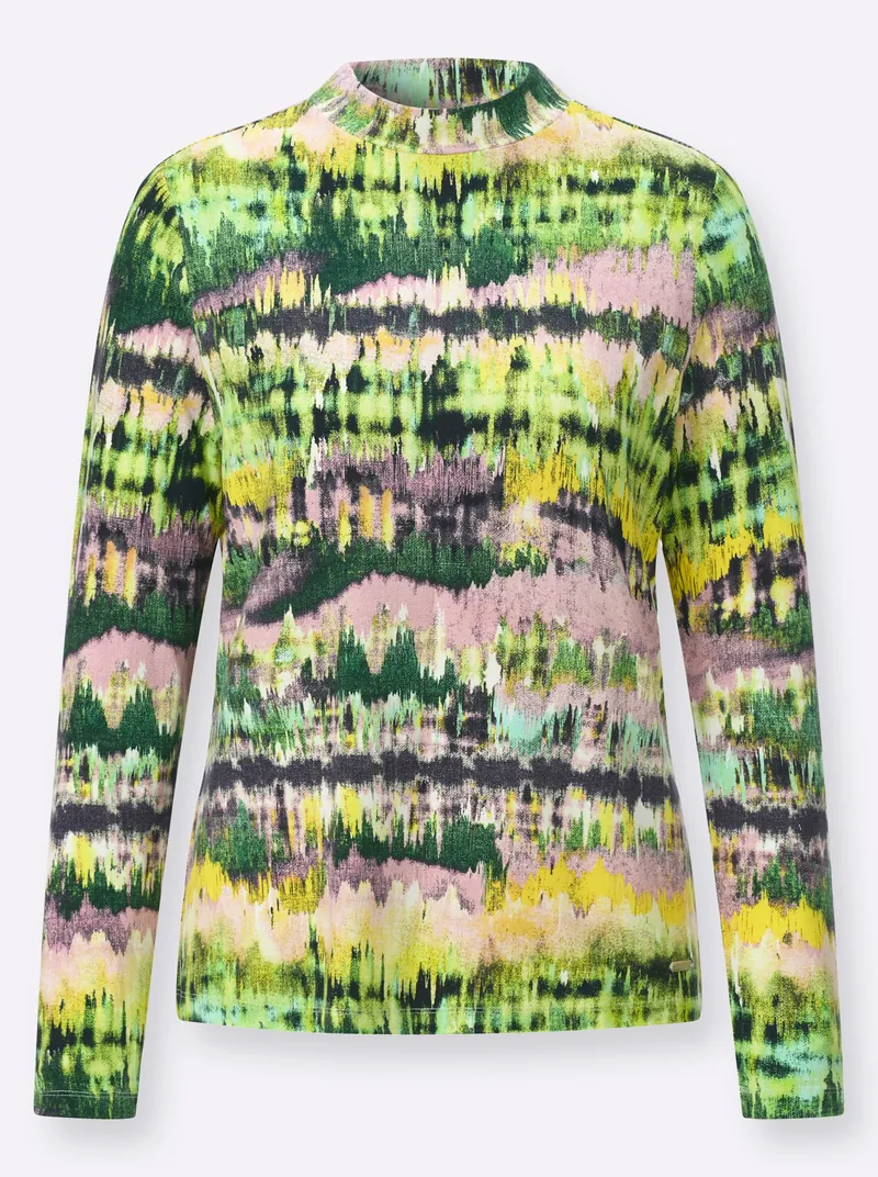 Witt Stehkragenshirt lindgrün-mauve-gemustert, Lindgrün-mauve-gemustert, – Produktbild 1 von 2