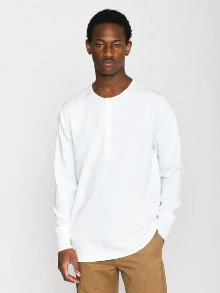 KnowledgeCotton Apparel KnowledgeCotton Apparel Sweatshirt - BO long sleeve henley - aus Bio-Baumwolle, Weiß (bright white), – Produktbild 1 von 4