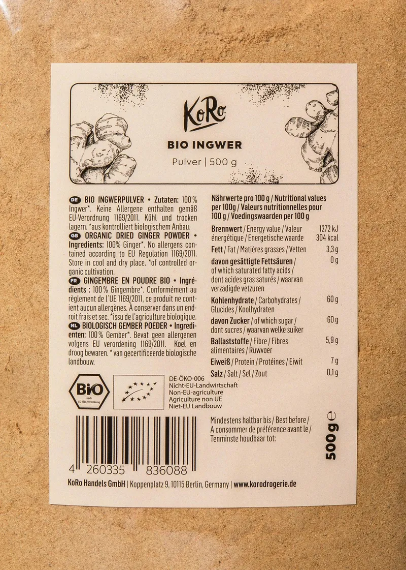 KoRo Bio Ingwer Pulver 500 g – Produktbild 1 von 5