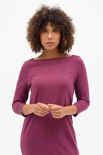 KOKOworld Sukienka Neko Damen – aus Bio-Baumwolle mit 3/4-Ärmel & Bootsausschnitt & Taschen – schlicht & bequem mit KOKOworld-Print-Detail – Fair Fashion aus der EU, Mauve amanay (violett), – Produktbild 4 von 4