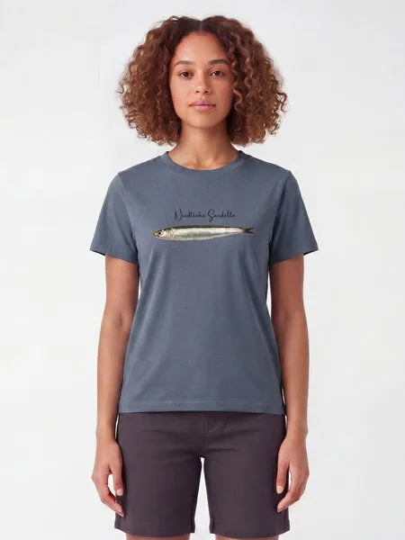 watapparel watapparel T-Shirt Frauen Niedliche Sardelle, Blue grey, – Produktbild 2 von 2