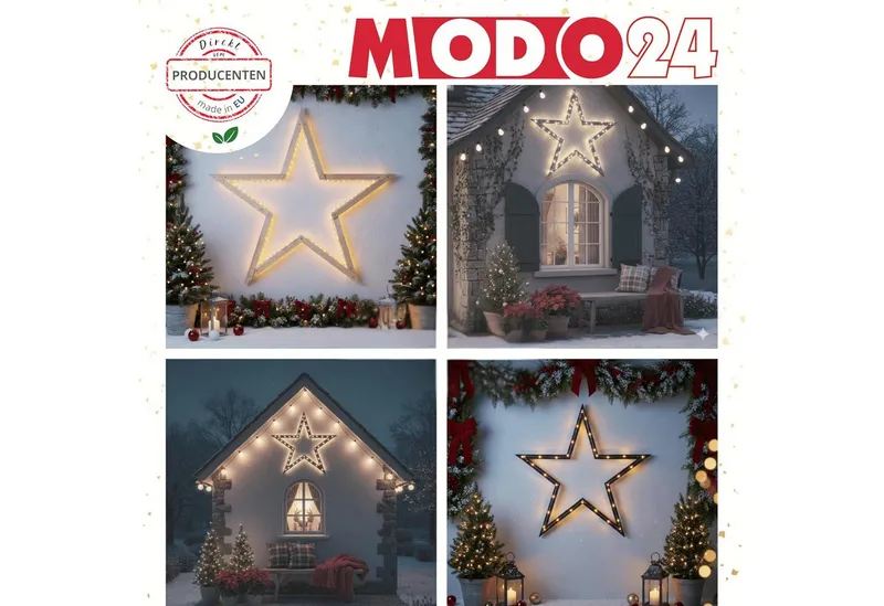 Modo24 Dekostern DIY MODOSTAR Weihnachtsstern Set aus FSC Holz 2D und 3D in 3 Breiten, zum Garten & Terrasse, wetterfest, faltbar & stabil, Weihnachtsdeko, Schwarz, – Produktbild 5 von 6