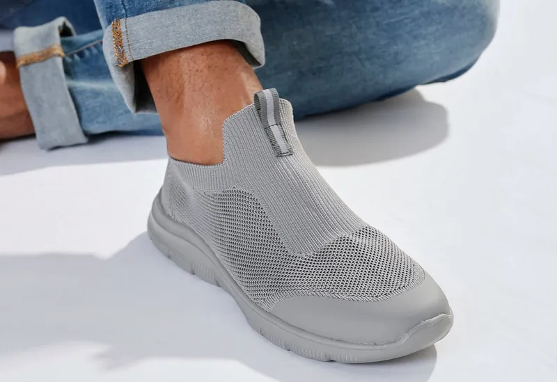 John Devin John Devin Slipper, Freizeitschuh, Textilschuhe, Stoffschuhe, Turnschuh Sneaker Slip-On-Sneaker mit ultraleichter Sohle Unisex VEGAN, Blau|grau, – Produktbild 3 von 5