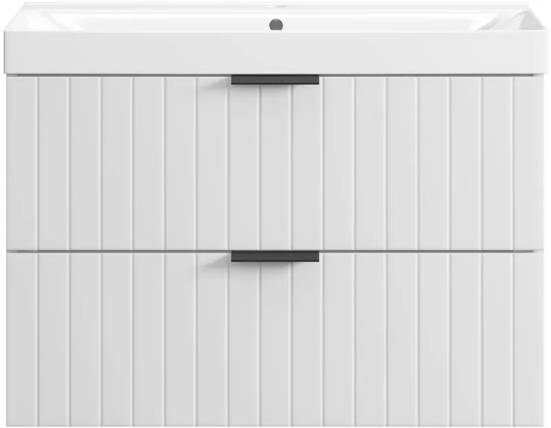 welltime Waschtisch HARMONY mit Waschbecken, Breite 60 oder 80cm, modernes Design, Schrank mit 2 Schubladen, Soft-Close-Function, Paneeloptik, Weiß, – Produktbild 6 von 6