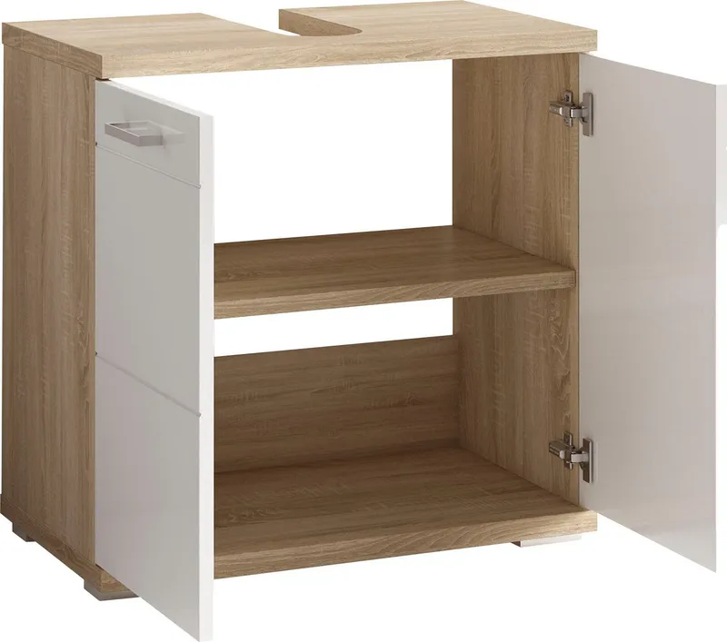 byLIVING Waschbeckenunterschrank Nebraska Breite 60 cm, mit Hochglanzlackierung und verchromten Metallgriffen, Beige, – Produktbild 5 von 5