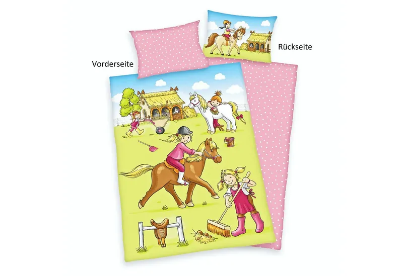 Herding Herding Babybettwäsche 100x135cm Ponyhof Pferdestall Rosa Punkte, Renforcé, 2 teilig, Baumwolle, Mädchenträume, Bunt, – Produktbild 3 von 5