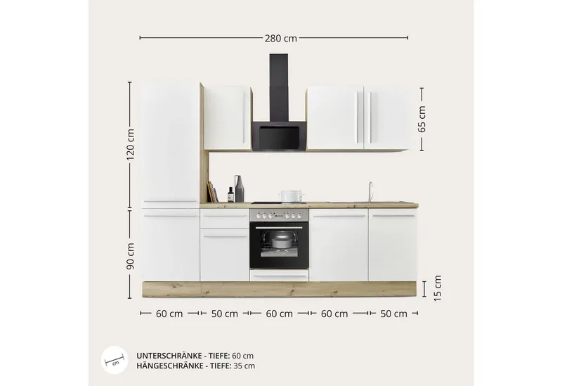 KOCHSTATION Küchenzeile KS-Florida mit 38mm starker Arbeitsplatte, Breite 280 cm, wahlweise mit E-Geräten, Soft-Close-Funktion, Weiß, – Produktbild 4 von 8