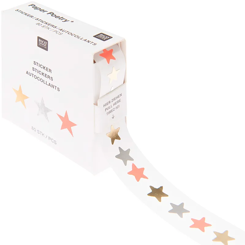 Rico Design Rico Design Paper Poetry Mini-Sticker Sterne Neon/Silber/Gold auf der Rolle – Produktbild 1 von 2
