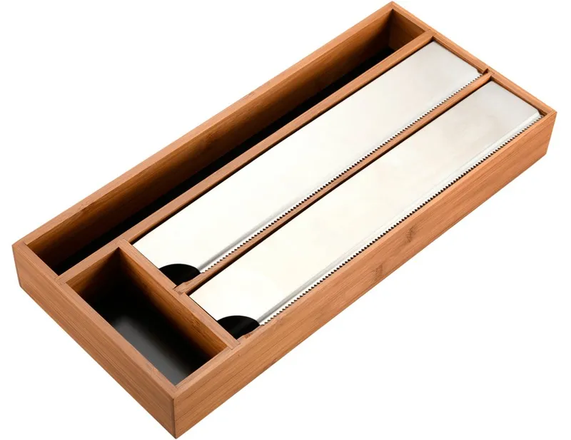 Kesper Kesper Folienspender mit 4 Fächern, 2 davon mit Abreißkanten, (1-St), für Backpapier, Alufolie, Frischhatlefolie und Kleinteile, Braun, – Produktbild 2 von 5