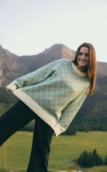 Kopyto Kopyto BARIBAL - Damen Oversize Boxy Stickpullover Beskiden-Muster 100% Merinowolle, Grün, – Produktbild 1 von 4