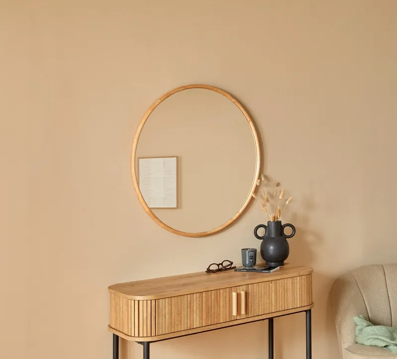 Atmosphera Créateur d'intérieur Wandspiegel Wandspiegel KIM im Holzrahmen, Ø 75 cm, Beige, – Produktbild 1 von 4