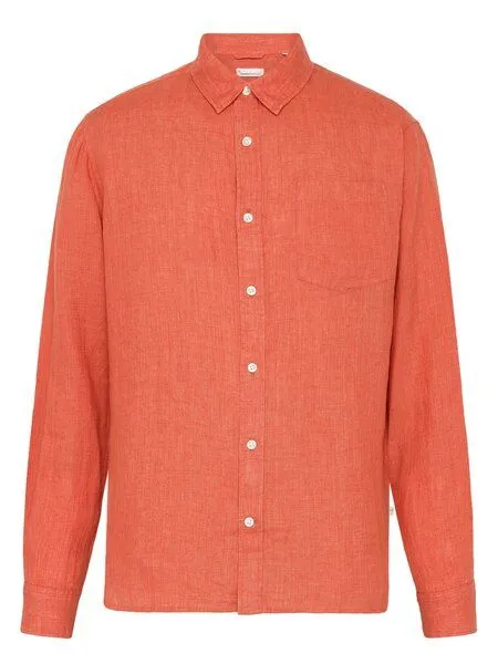 KnowledgeCotton Apparel KnowledgeCotton Apparel Regular Hemd aus Bio-Leinen - GOTS/Vegan, Orange (langoustino), – Produktbild 1 von 4