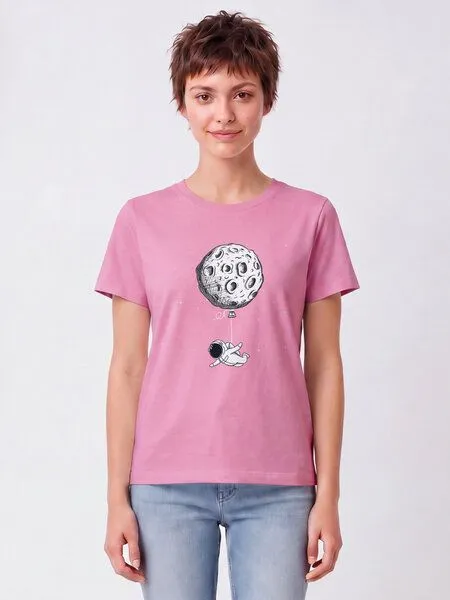 watapparel watapparel T-Shirt Frauen Funny Spaceman, Bubble pink, – Produktbild 2 von 2