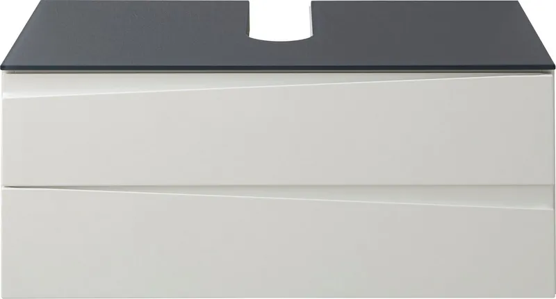byLIVING Waschbeckenschrank Shape (1-St) für Aufsatzbecken mit asymetrischer Hochglanz Front, 2 Schubkästen, Weiß, – Produktbild 3 von 5