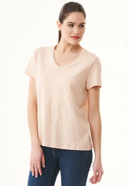 ORGANICATION ORGANICATION Damen Basic T-Shirt aus Bio-Baumwolle mit V-Ausschnitt, Abby stone, – Produktbild 3 von 4