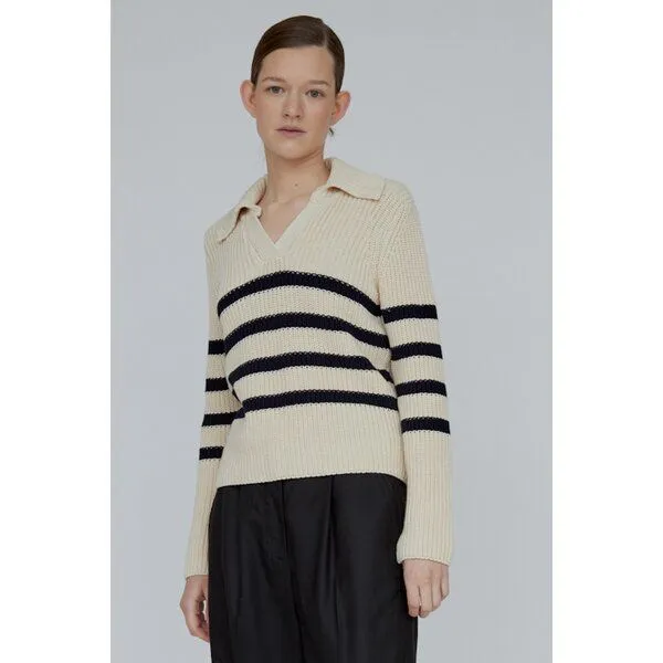 Basic Apparel Basic Apparel Strickpullover Vegan - Sweety Polo - aus Bio-Baumwolle, Weiß (birch/navy), – Produktbild 1 von 2