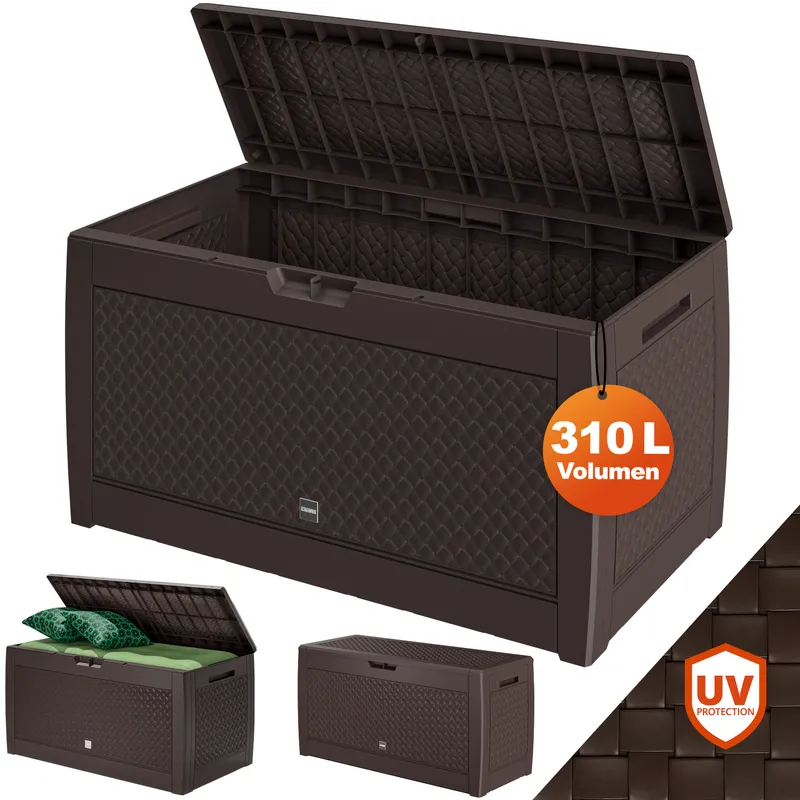Casaria® Gartenbox Matuba 310L Braun Flechtoptik wasserdicht, Braun, – Produktbild 2 von 2