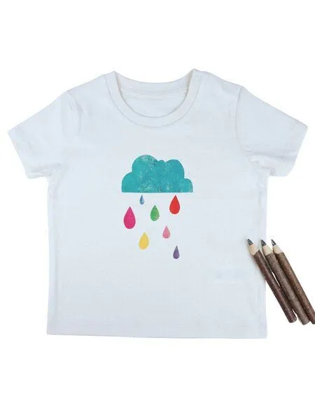 MelaDi Meladi Kinder Baby-Shirt aus Biobaumwolle - Regenwolke auf Natural Raw, Natur, – Produktbild 1 von 4