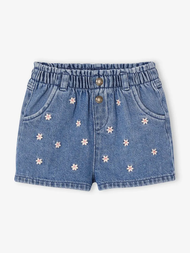 Vertbaudet Baby Jeansshorts mit Blumenstickerei, Blue stone, – Produktbild 1 von 4