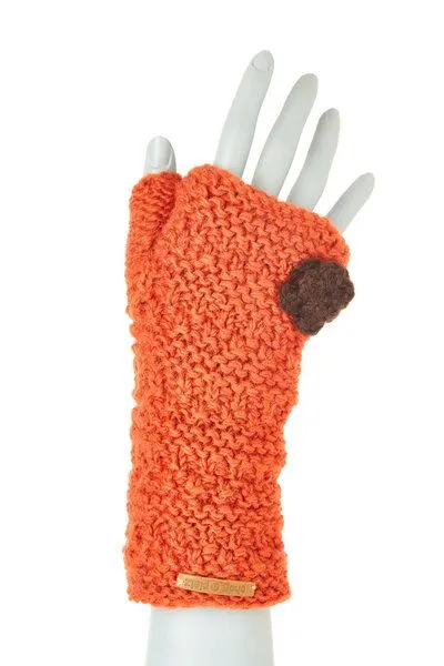 short'n'pietz short'n'pietz Schurwollhandstulpen mit Blumenmotiv, handgestrickt, Rostrot, – Produktbild 1 von 1