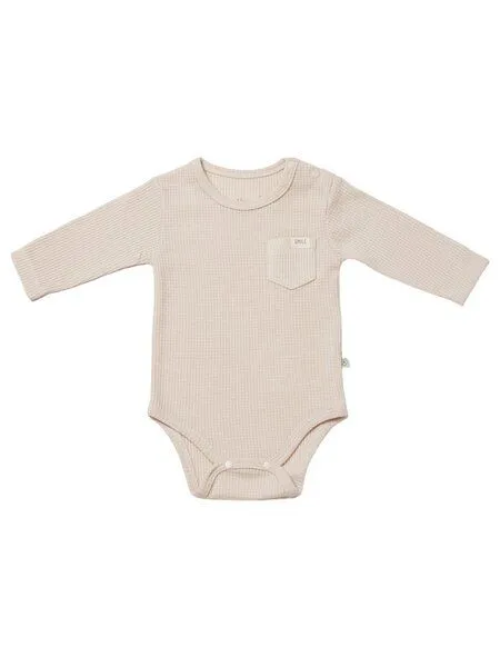 Biorganic Biorganic Waffle Smile Baby Langarmbody, Beige, – Produktbild 1 von 4