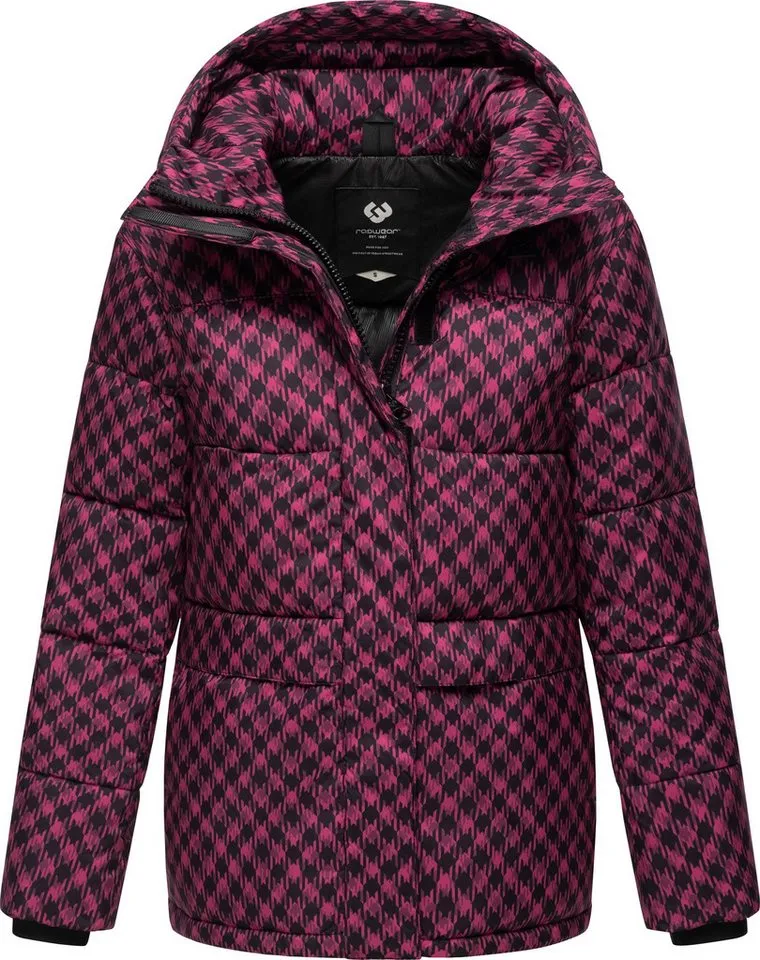 ragwear ragwear Steppjacke Wikesh Print Wasserdichte Damen Winterjacke mit Hahnentritt-Muster, Rosa, – Produktbild 2 von 4