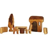 bikeho Holzbausteine natur Haus mit Borke und Garten, Erlenholz 8-teilig, Braun, – Produktbild 1 von 1