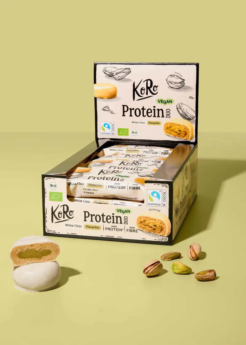 KoRo Bio Protein Duo White Choc Pistachio 12 x 2 x 20 g – Produktbild 1 von 5