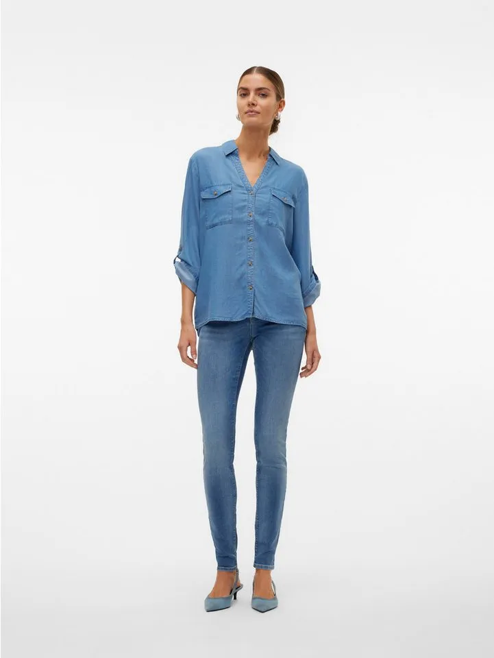 Vero Moda Hemdbluse VMBREE 7/8 SLEEVE LOOSE TENCEL SHIRT GA im Denim-Look und mit Riegel am Arm, Blau, – Produktbild 5 von 5