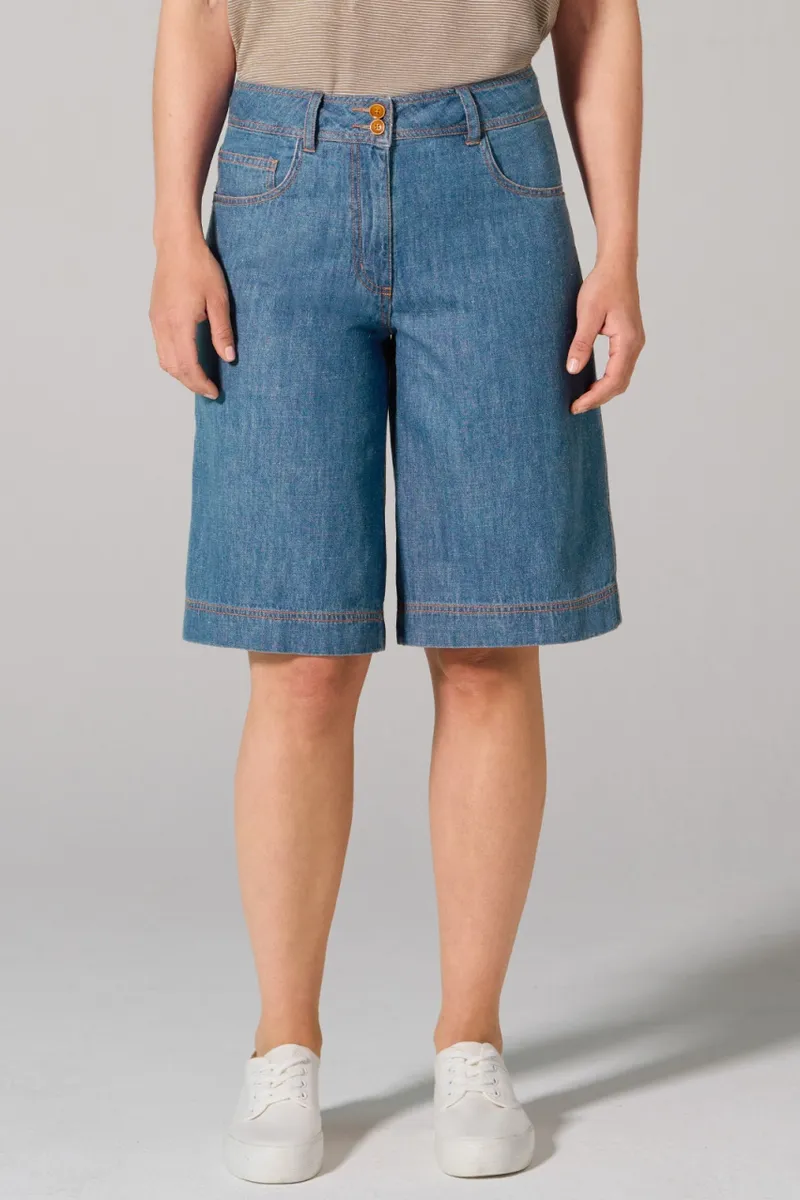 HempAge Hempage Damen vegan Jeansshorts Mit 5 Taschen Uniblue, Blau, – Produktbild 2 von 2