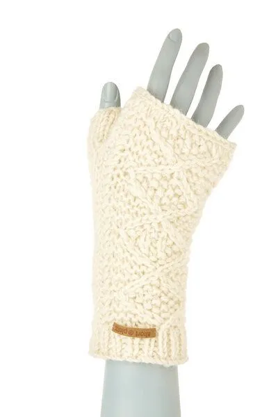short'n'pietz short'n'pietz Schurwollhandstulpen mit Rautenzopfmuster, handgestrickt, Wollweiss, – Produktbild 1 von 2