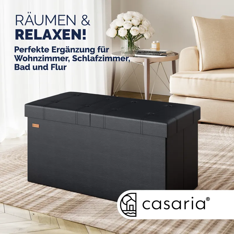 Casaria® Sitzbank Schwarz 80x40x40cm mit Stauraum faltbar, Schwarz, – Produktbild 2 von 2