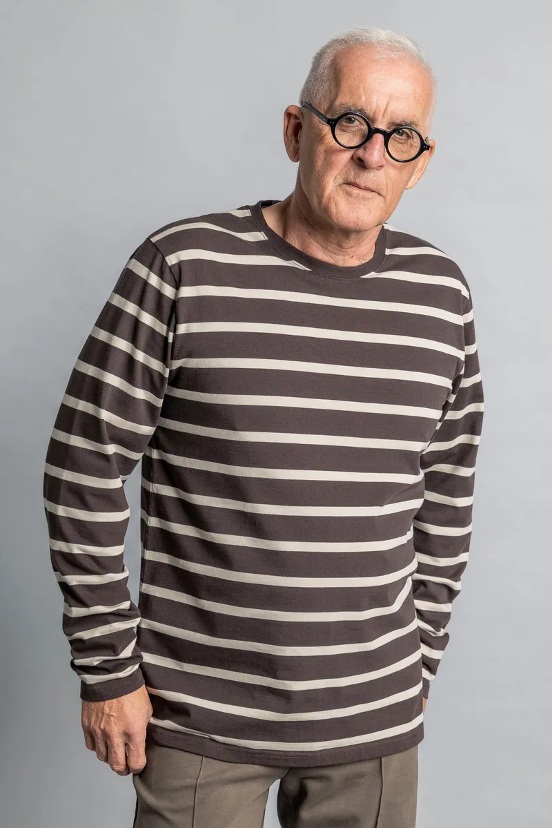 DIRTS DIRTS Herren vegan Langarmshirt Classic Striped In Espresso/Cashew, Braun, – Produktbild 1 von 2