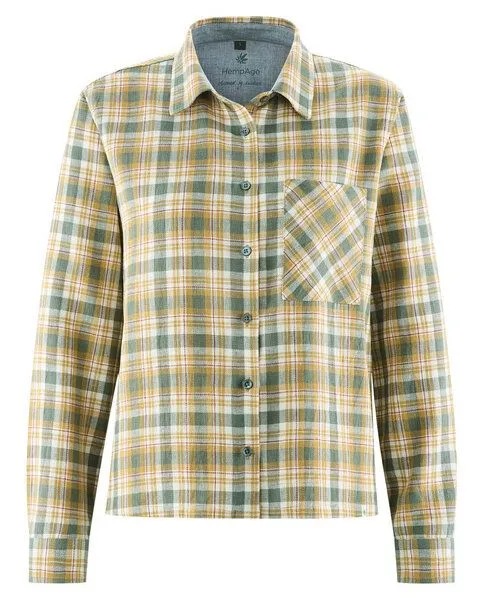 HempAge HempAge Karierte Bluse Hanf/Biobaumwolle, Dijon (gelb), – Produktbild 2 von 4