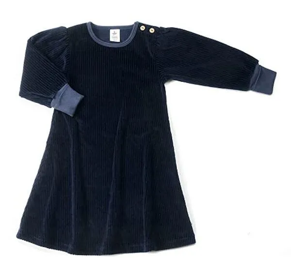 Leela Cotton Leela Cotton Kinder Langarmkleid aus Cordstoff 100% Bio Baumwolle für Mädchen Strickkleid mit Rundhalsausschnitt, Nachtblau, – Produktbild 1 von 1