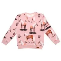 Walkiddy Baby Sweatshirt GOTS zertifiziert, 95% Bio-Baumwolle, rosa, Pferde-Muster, weich & bequem, Langarm – Walkiddy – Produktbild 1 von 1