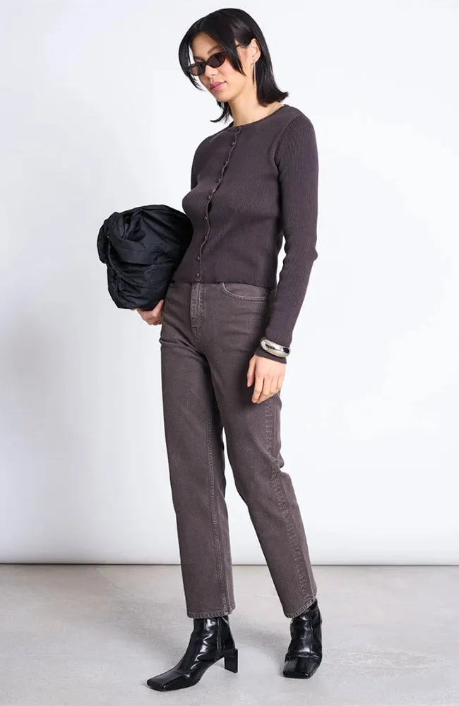 JAN N JUNE JAN 'N JUNE Damen vegan Strickjacke Glimt Dunkelbraun, Braun, – Produktbild 1 von 2