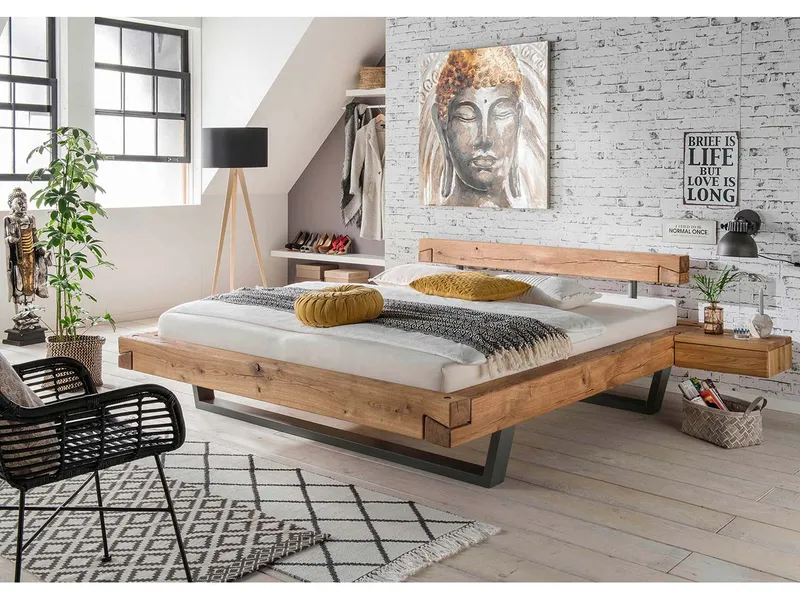 TPT TPT Schwebebett "Apollon" inkl. Kopfteil, 200 x 200 cm, Wildeiche geölt – Produktbild 1 von 1