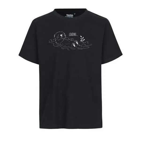 HANDGEDRUCKT HANDGEDRUCKT "Loading" Unisex T-Shirt aus reiner Baumwolle (kbA), Black, – Produktbild 1 von 2