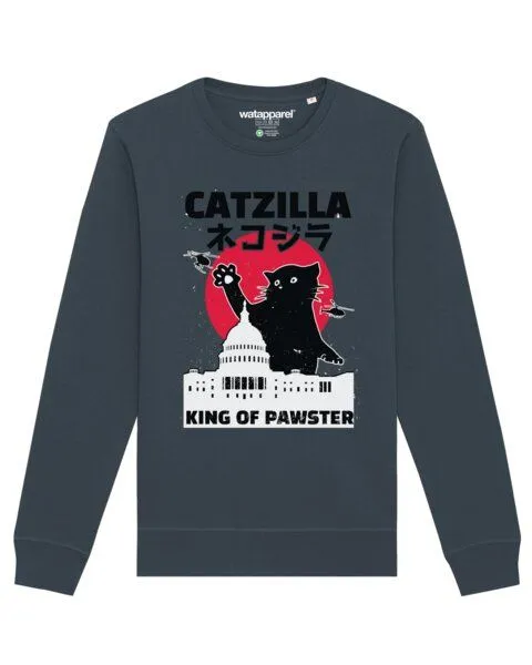 watapparel watapparel Sweatshirt Unisex Catzilla, India ink grey, – Produktbild 1 von 3