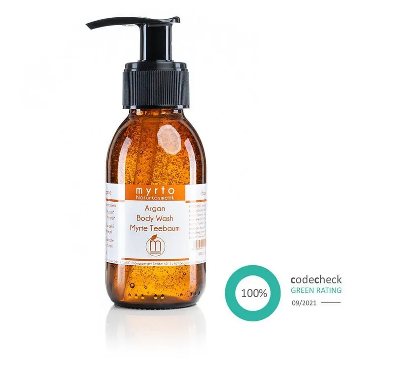 myrto Naturkosmetik Duschgel Argan Body Wash Myrte-Teebaum - 500ml Grosspackung, ohne Alkohol, naturreine ätherische Öle – Produktbild 2 von 3