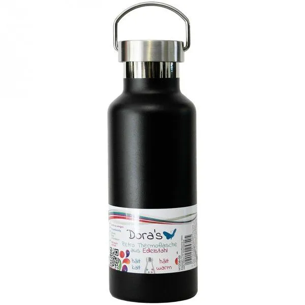 Dora's Dora's Retro-Thermosflasche (0,5l) – Doppelwandiger Edelstahl, Schwarz, – Produktbild 1 von 4