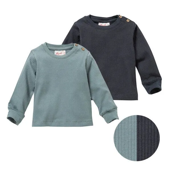 People Wear Organic People Wear Organic Langarm-Shirt, uni basic, 2er-Pack, aus Baumwolle (Bio), Blau/hellblau, – Produktbild 1 von 4